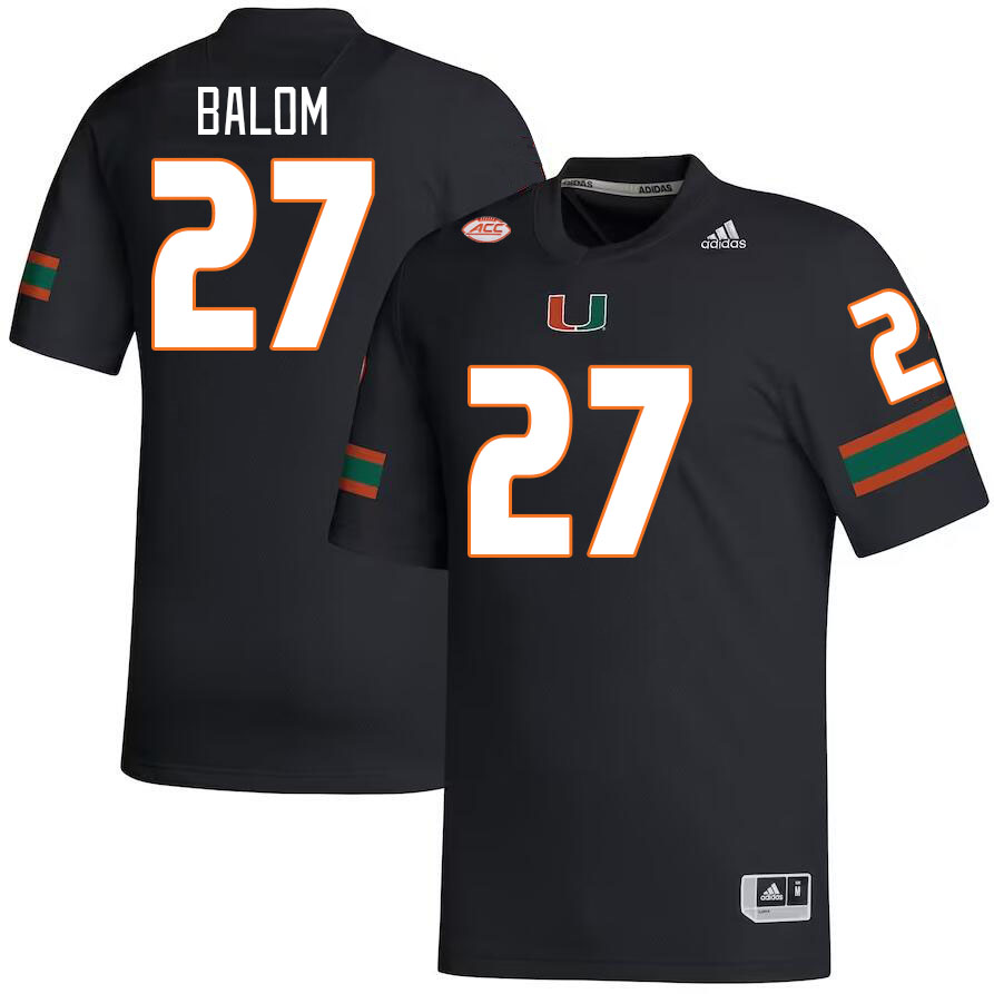 Men #27 Brian Balom Miami Hurricanes College Football Jerseys Stitched-Black - Click Image to Close